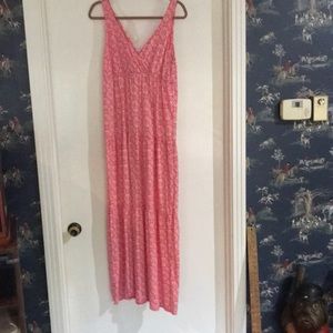 Women’s long coral, cream, tiered sleeveless dress. SZ XL